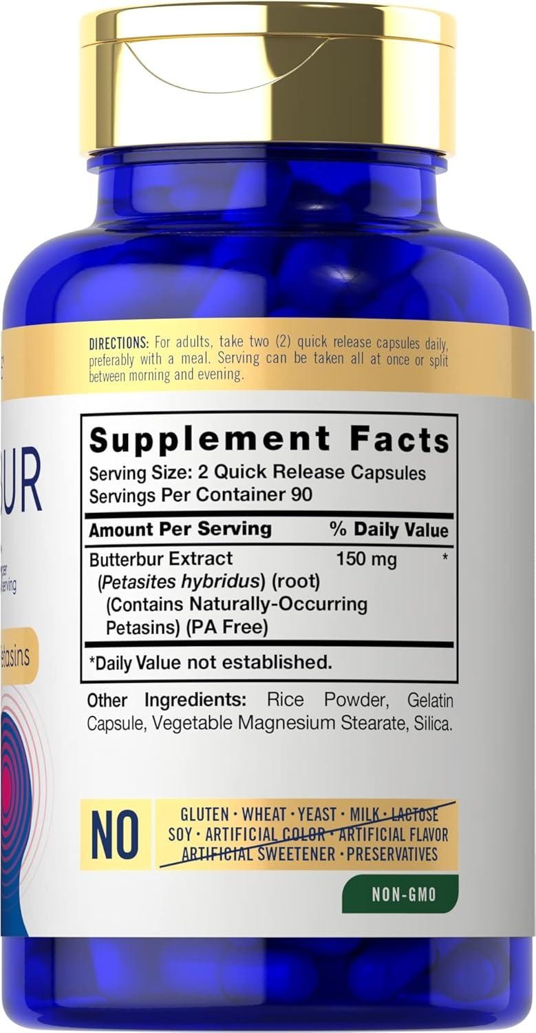 Butterbur 150 Mg Neurological Support Spasms Relieve Decrease Swell, 180 Caps