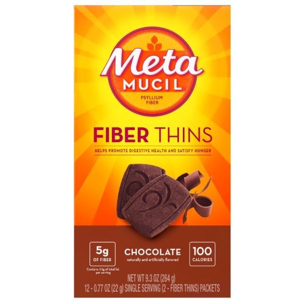 Metamucil Fiber Supplement Chewable Thins Chocolate 12 Count Powder Food Snack