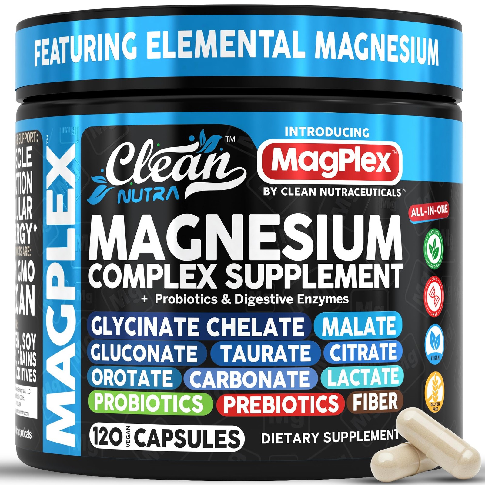 8in1 Magnesium Supplement Complex | 120 Count (Pack of 1), Black/Blue