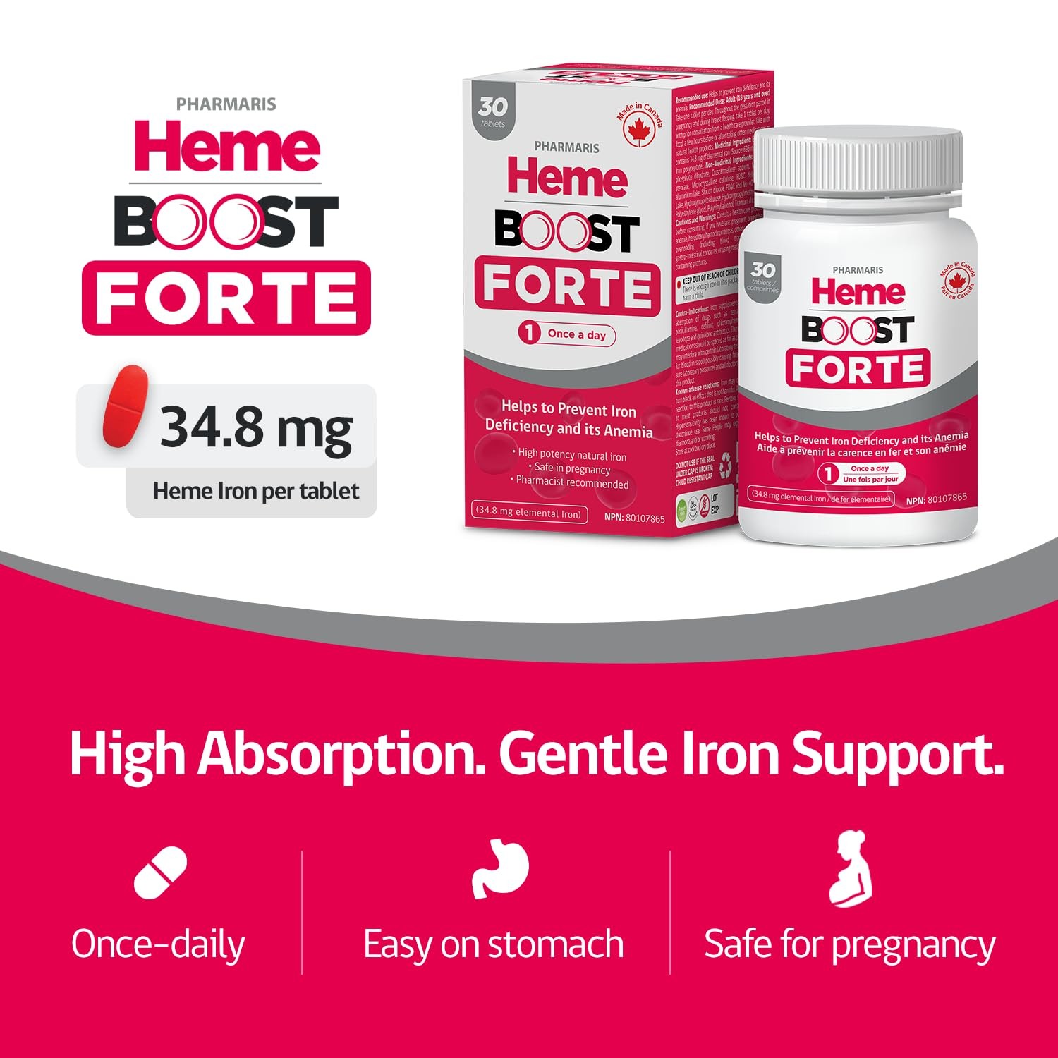 Hemeboost Forte 34.8 mg (696 Heme Iron Pills), High 30 Count (Pack of 1)