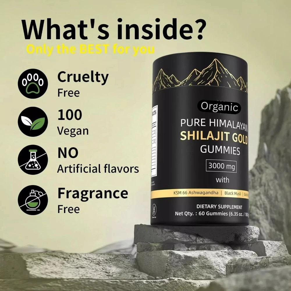 2X Natural 60 Shilajit Gold Gummies Ashwagandha and Gokshura Himalayan Gummies