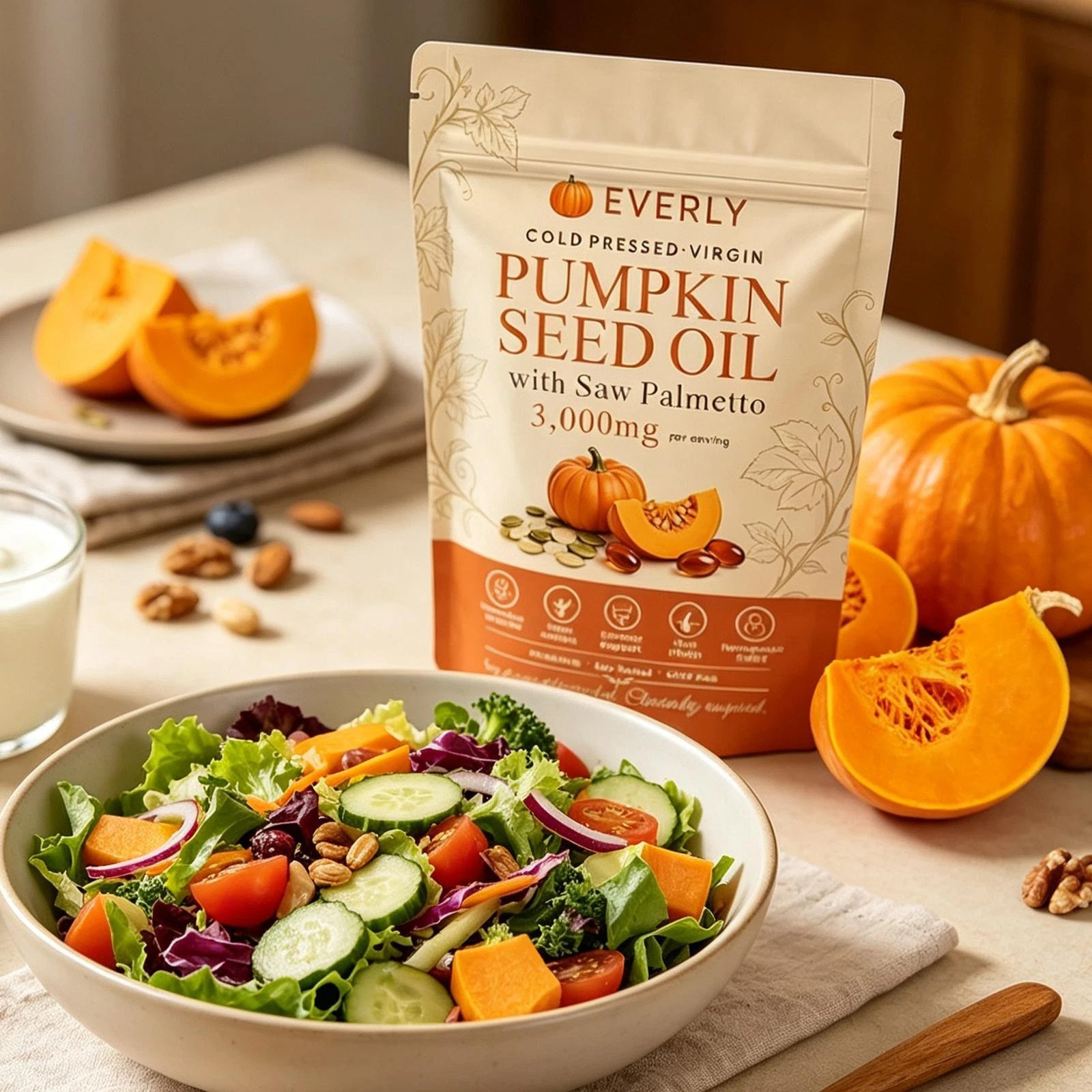 Everly Pumpkin Seed Oil with Saw Palme tto, 180 Softgels, Cold Pressed Pumpkin