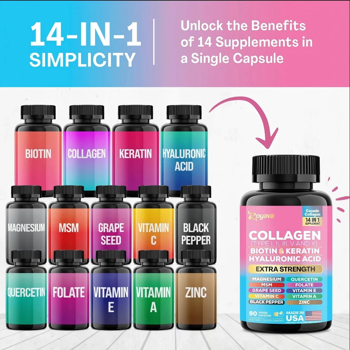 Collagen Peptides Type I II III V X – Biotin, Keratin, Hyaluronic Acid