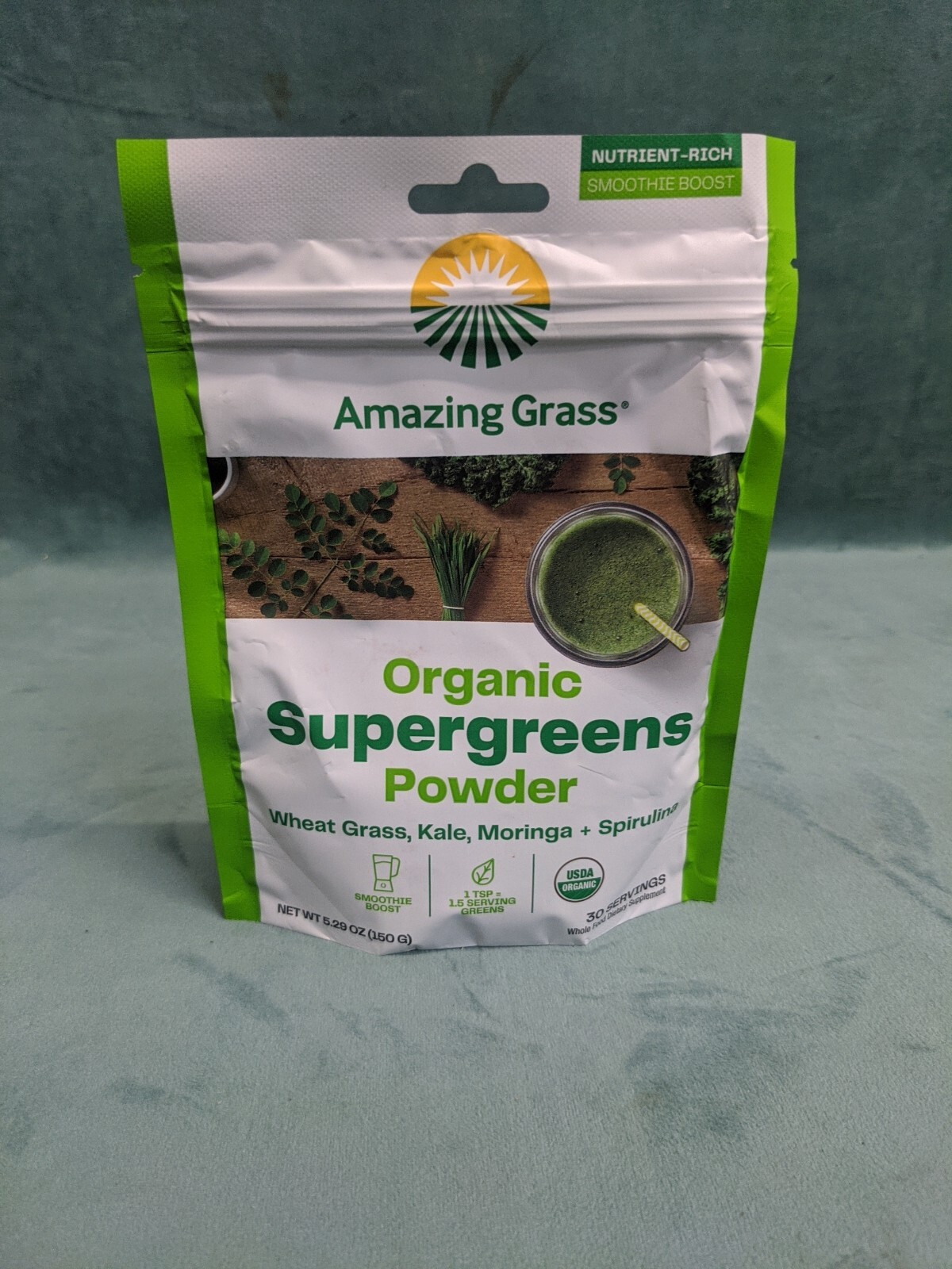 Amazing Grass Organic Supergreens Powder WheatGrass, Kale, Moringa 5.29 oz