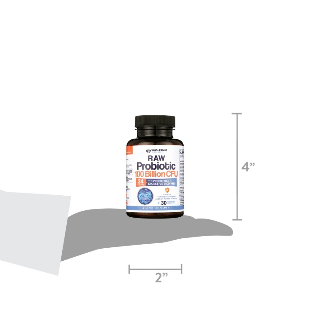Wholesome Wellness Raw Probiotic Digestive Enzymes 100 Billion Cfu 30 Pills