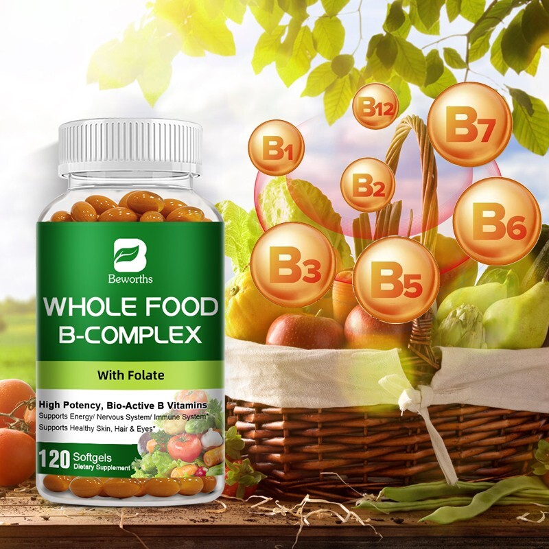 Vitamin B Complex 120 Capsules B1,B2,B3,B5,B6,B7,B9,B12, Immune Support Pills