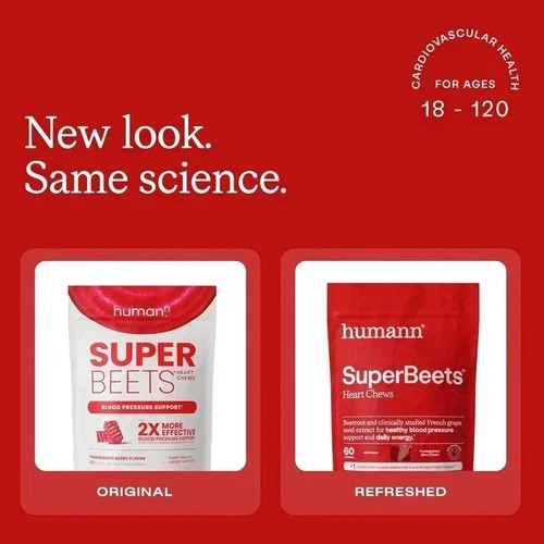 3 PACK Humann SuperBeets Heart Chews: Nitric Oxide & Blood Pressure Support, 180