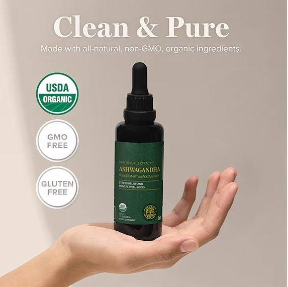 Organic Ashwagandha Drops KSM-66 Liquid Stress Support 2oz 01/2028