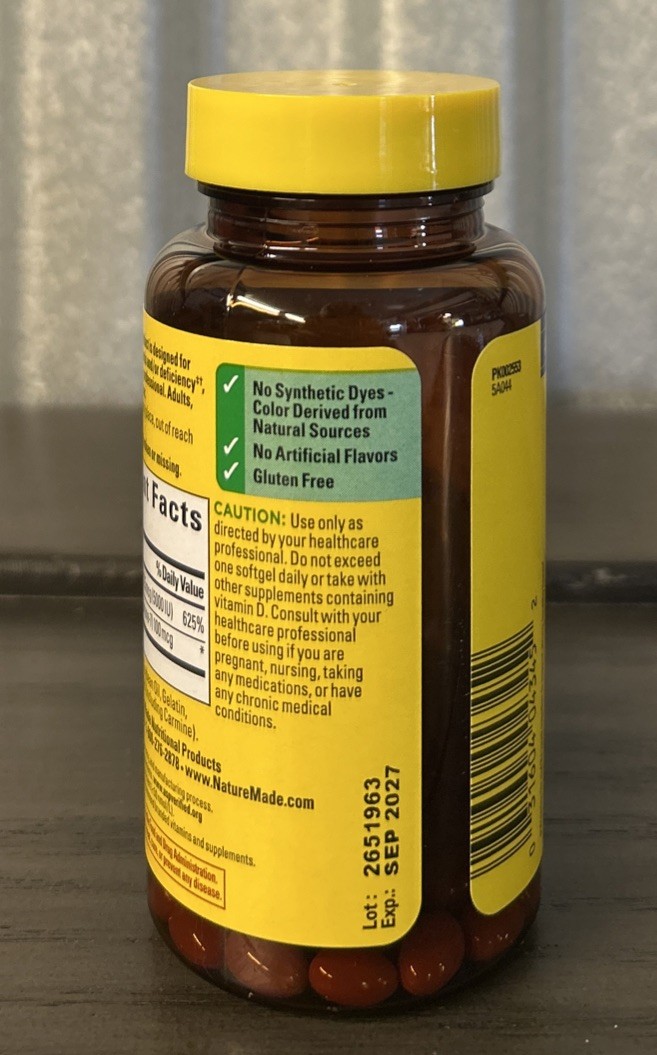 Nature Made Vitamin D3 + K2 Dietary Supplement 60 Softgels (30 Each) Exp 9/2027