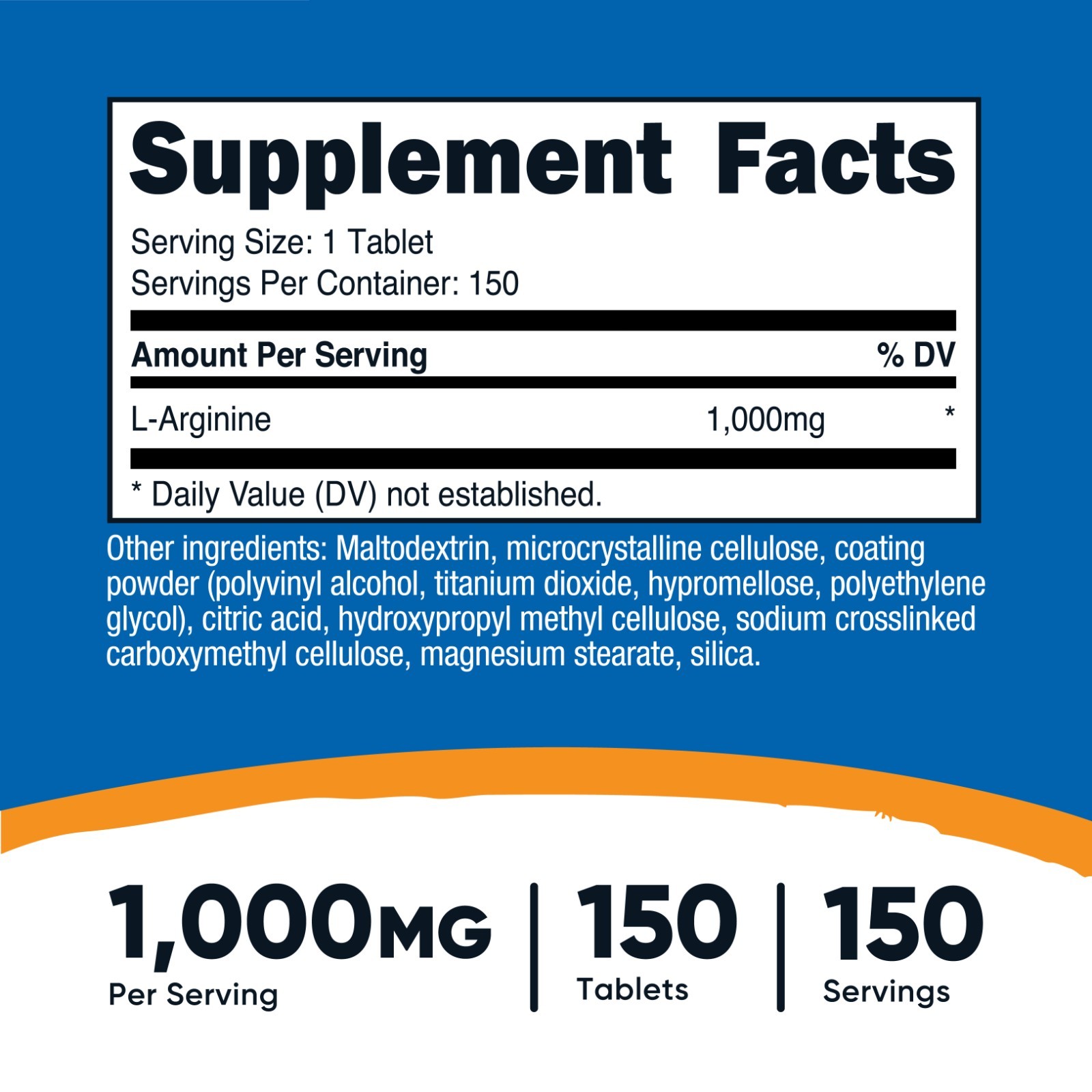Nutricost L-Arginine 1000mg, Amino Acid Tablets (150 Tablets)