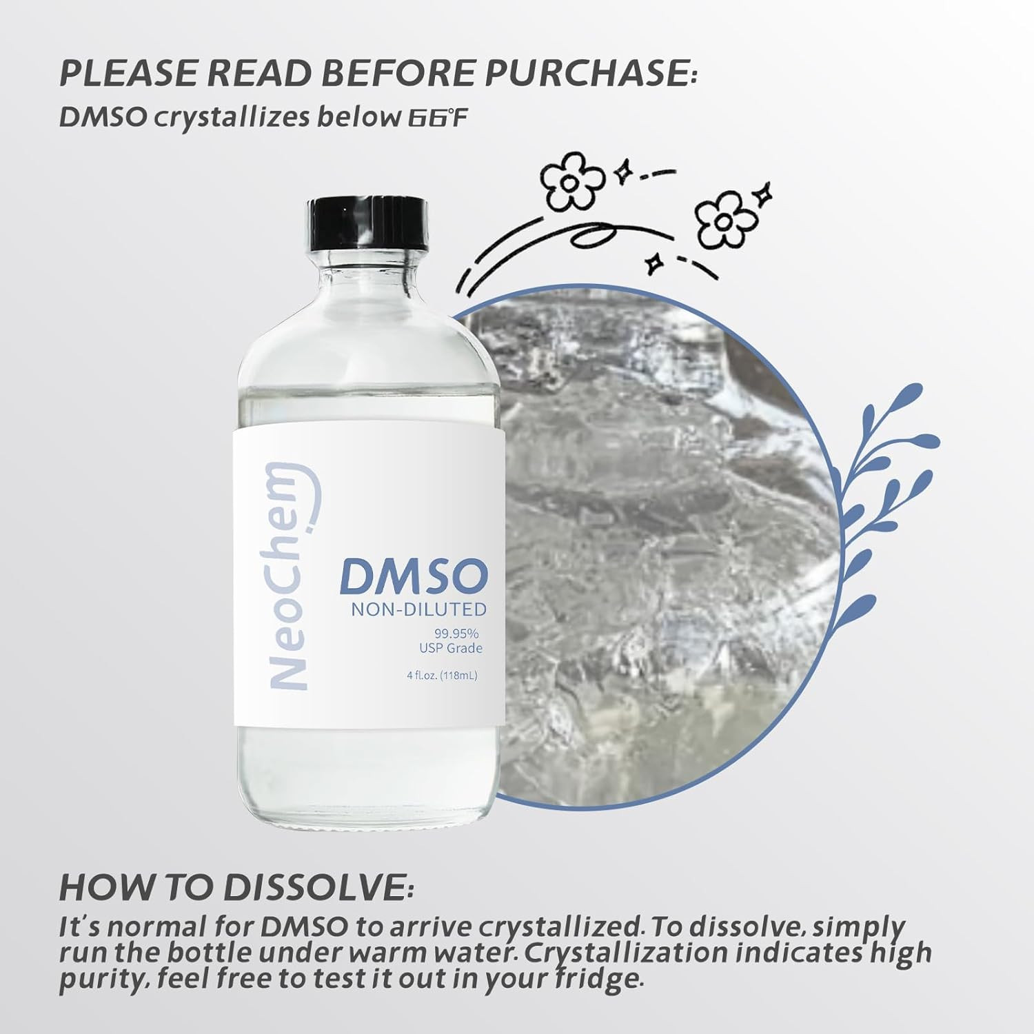 99.95% Pure DMSO Liquid 4 oz | Pharma Grade Odorless Non-Diluted in Glass
