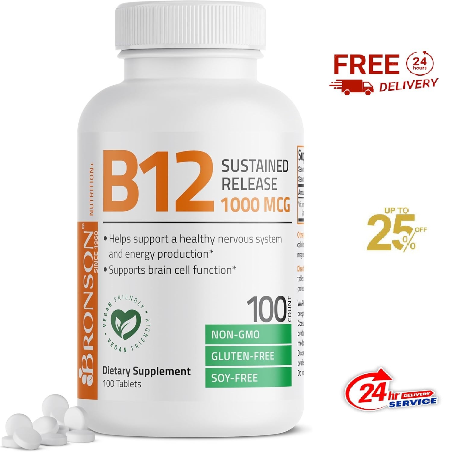 Bronson Vitamin B12 1000 mcg Sustained Release Premium 100 Count (Pack of 1)