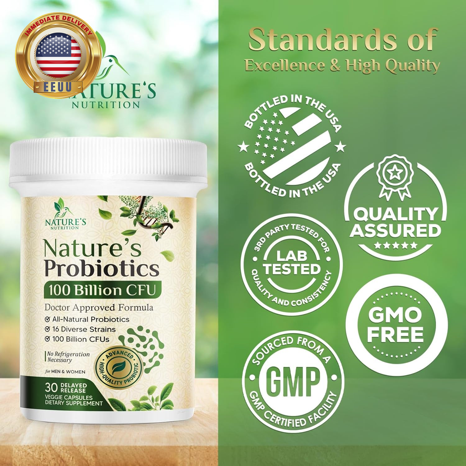 Probiotics 100 Billion CFU per Serving – 16 Premium Strains + Prebiotics – Probi