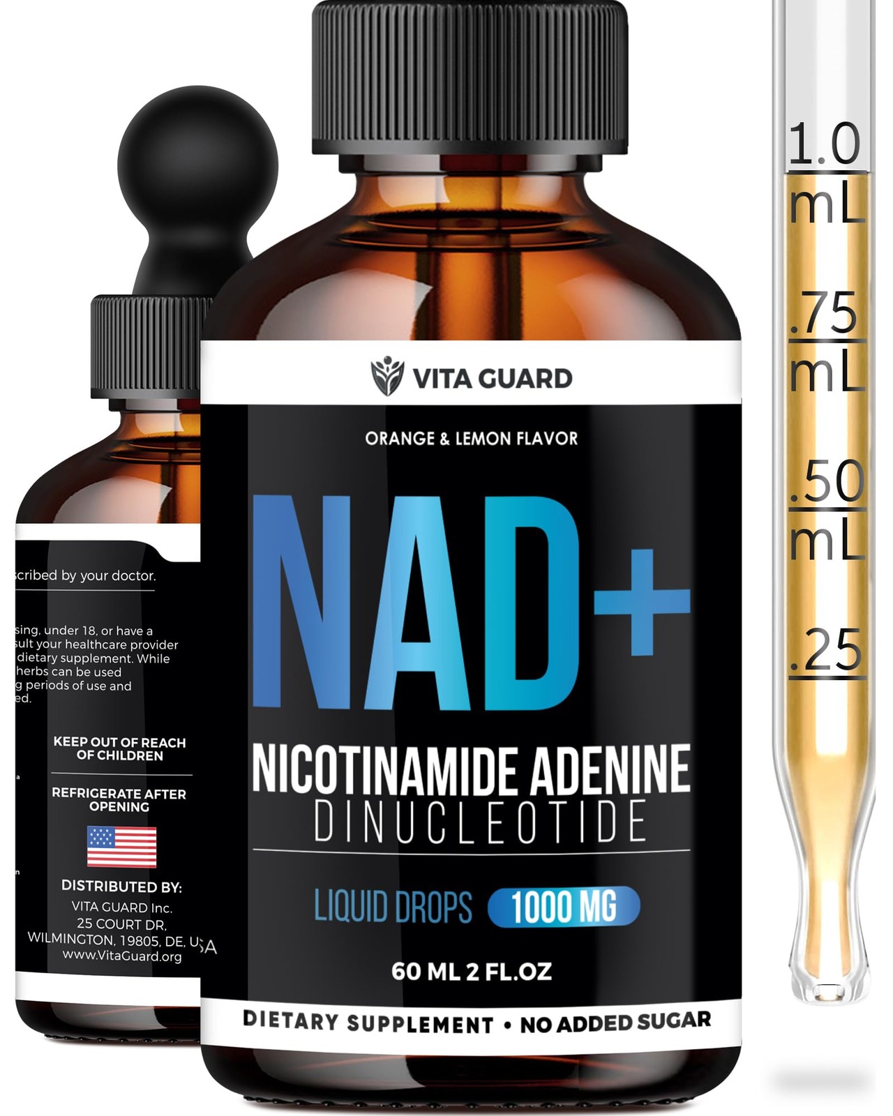 Vita Guard Pure NAD+ Supplements 1000mg Liquid Drops for 2 Fl Oz (Pack of 1)