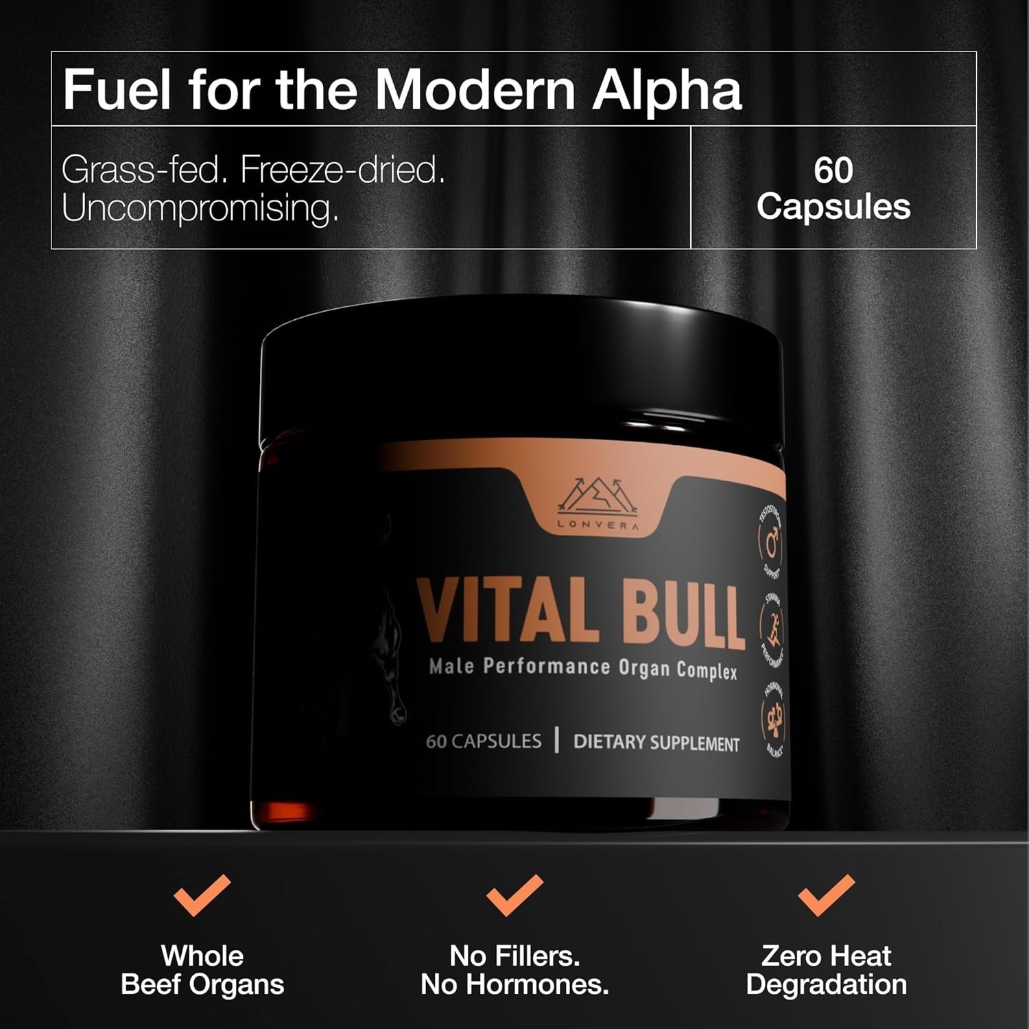 2x Lonvera Vital Bull Beef Organ Health Formula Blend for Men – Grass Fed Organs