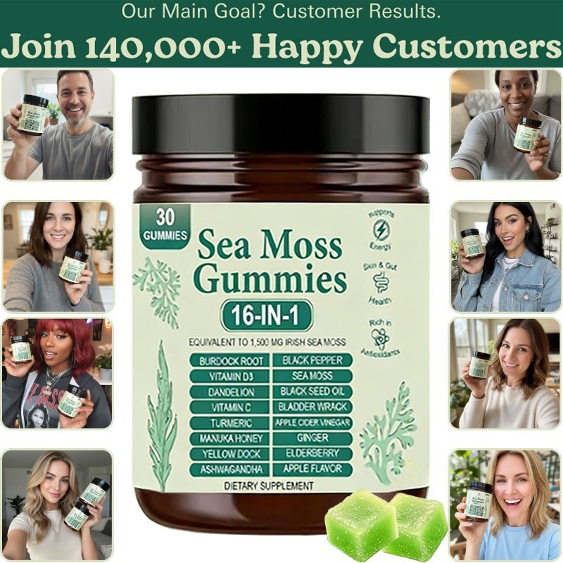 3PCS 16 in 1 Organic Sea Moss Gummy Irishmoss Extract 6000Mg Green Apple Flavor