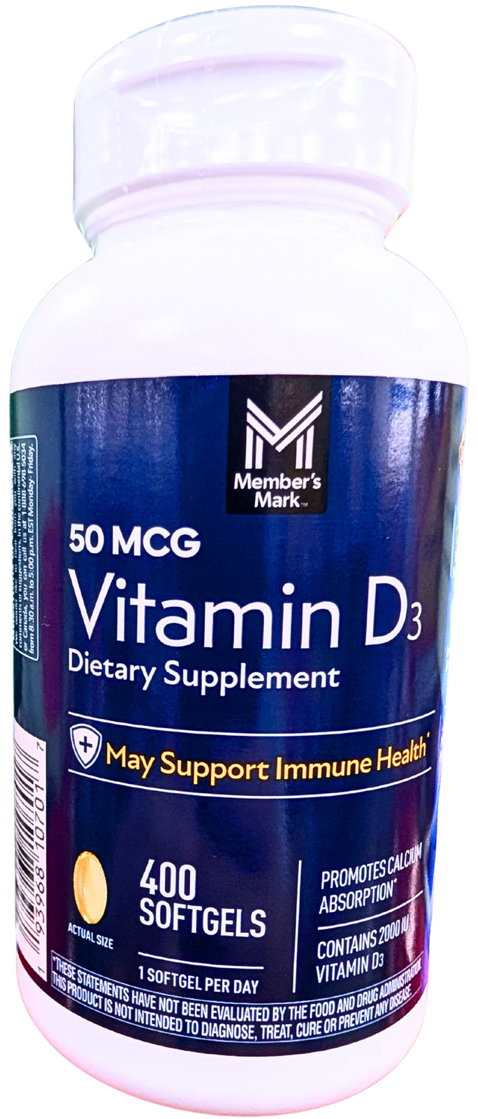 Member’s Mark Vitamin D3 50 mcg Softgels 400 Count EXP 01/2028