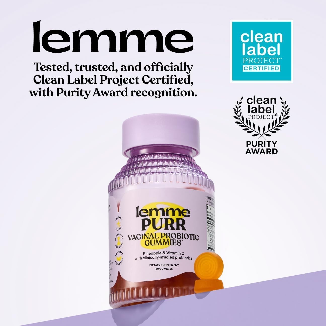 Lemme Purr Women Vaginal Probiotic Gummies pH Balance Yeast Flora Vitamin C 60ct