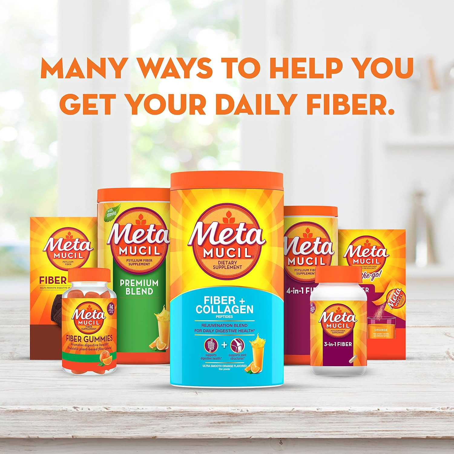 Metamucil Daily Fiber + Collagen, Psyllium Husk Powder, Plant Based Fiber Supple