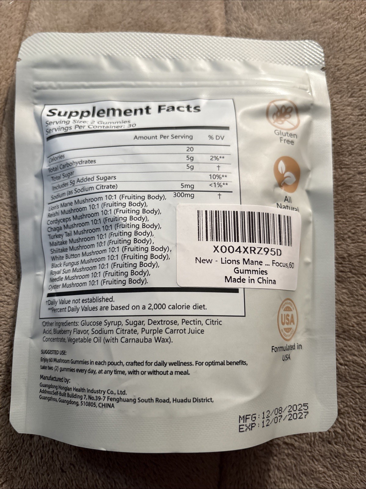 GUSUPY Super Mushroom Daily Gummies Wild Blueberry 60 Count – Exp 12/07/2027
