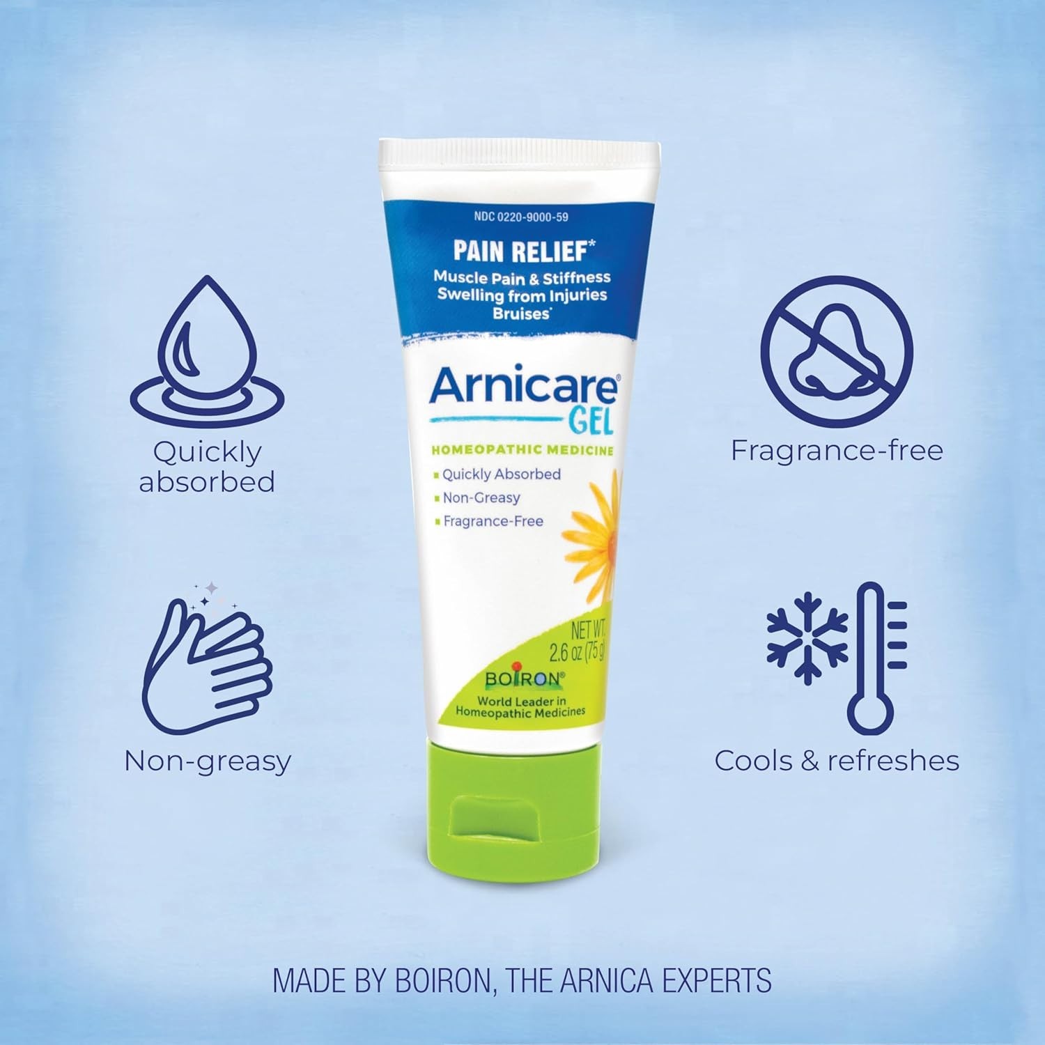 Boiron Arnicare Gel for Muscle Pain, Stiffness, Swelling & Bruises Relief 2.6 oz