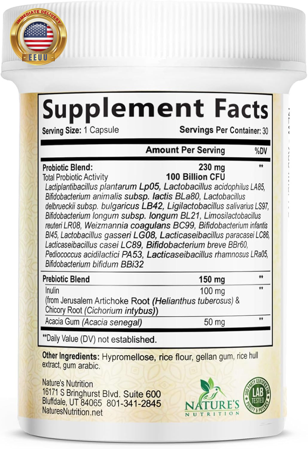 Probiotics 100 Billion CFU per Serving – 16 Premium Strains + Prebiotics – Probi