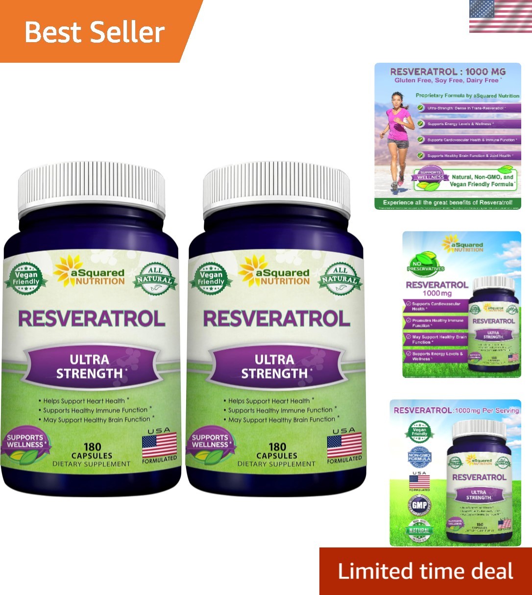 100% Natural Resveratrol – 1000mg Per Serving Max Strength 180 Capsules Antio…