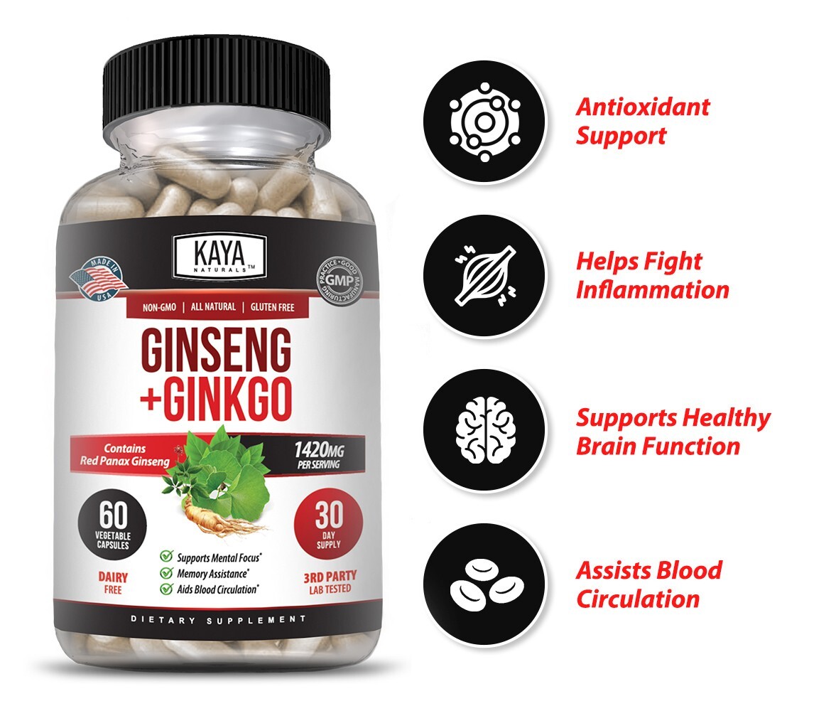 Ginseng + Ginkgo Biloba for Brain Function, Blood Circulation, Anti Inflammation