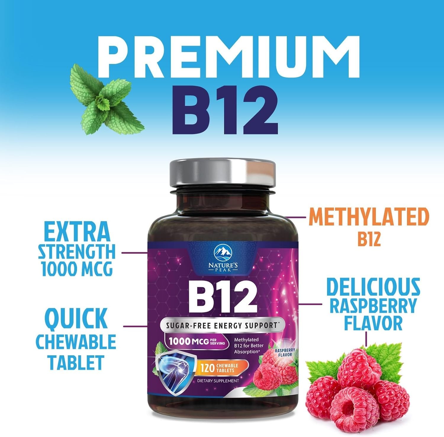 Vitamin B12 1000 mcg (Methylcobalamin) Super B 12 Complex Dietary Supplement
