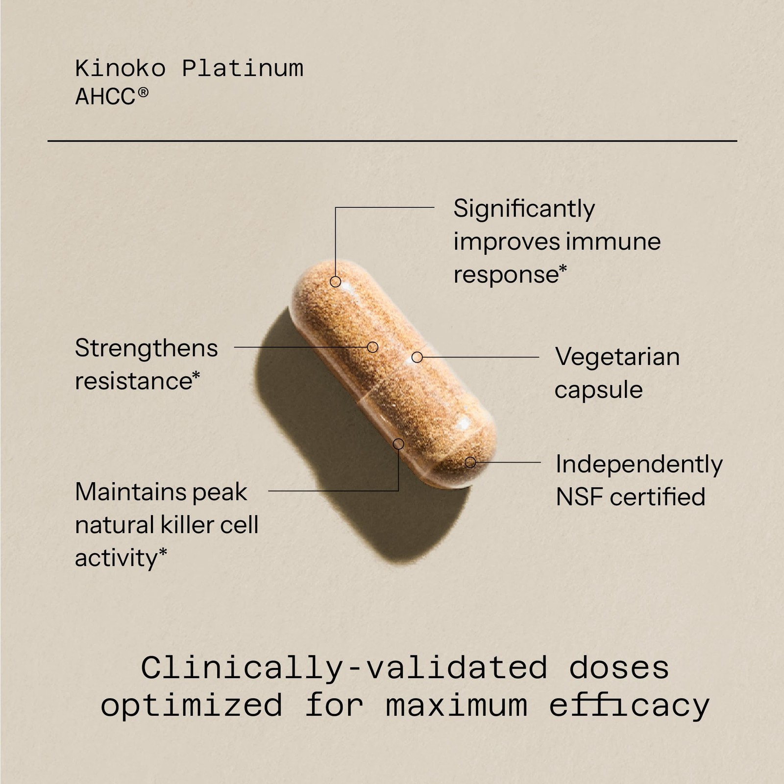 Quality of Life Premium Kinoko Platinum AHCC 60 Count (Pack 1), Brown
