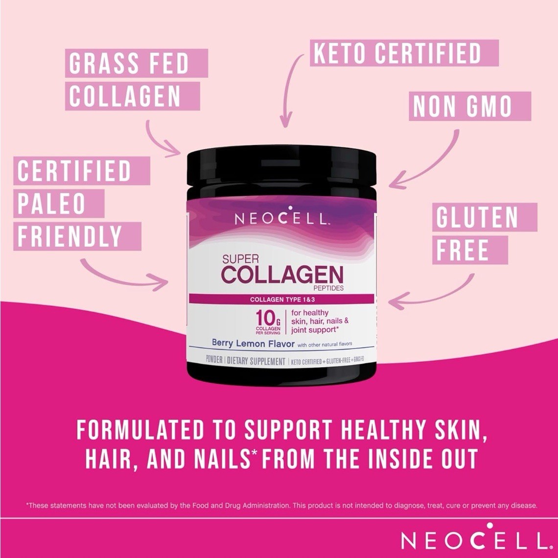 NeoCell Super Collagen Peptides Powder Berry Lemon 6.7 Oz