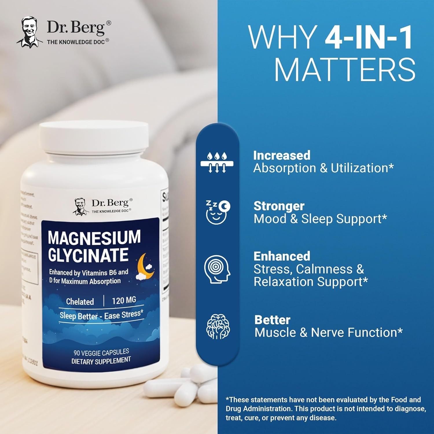 Dr. Berg Magnesium Glycinate Capsules, 90ct – Sleep, Stress & Muscle Support