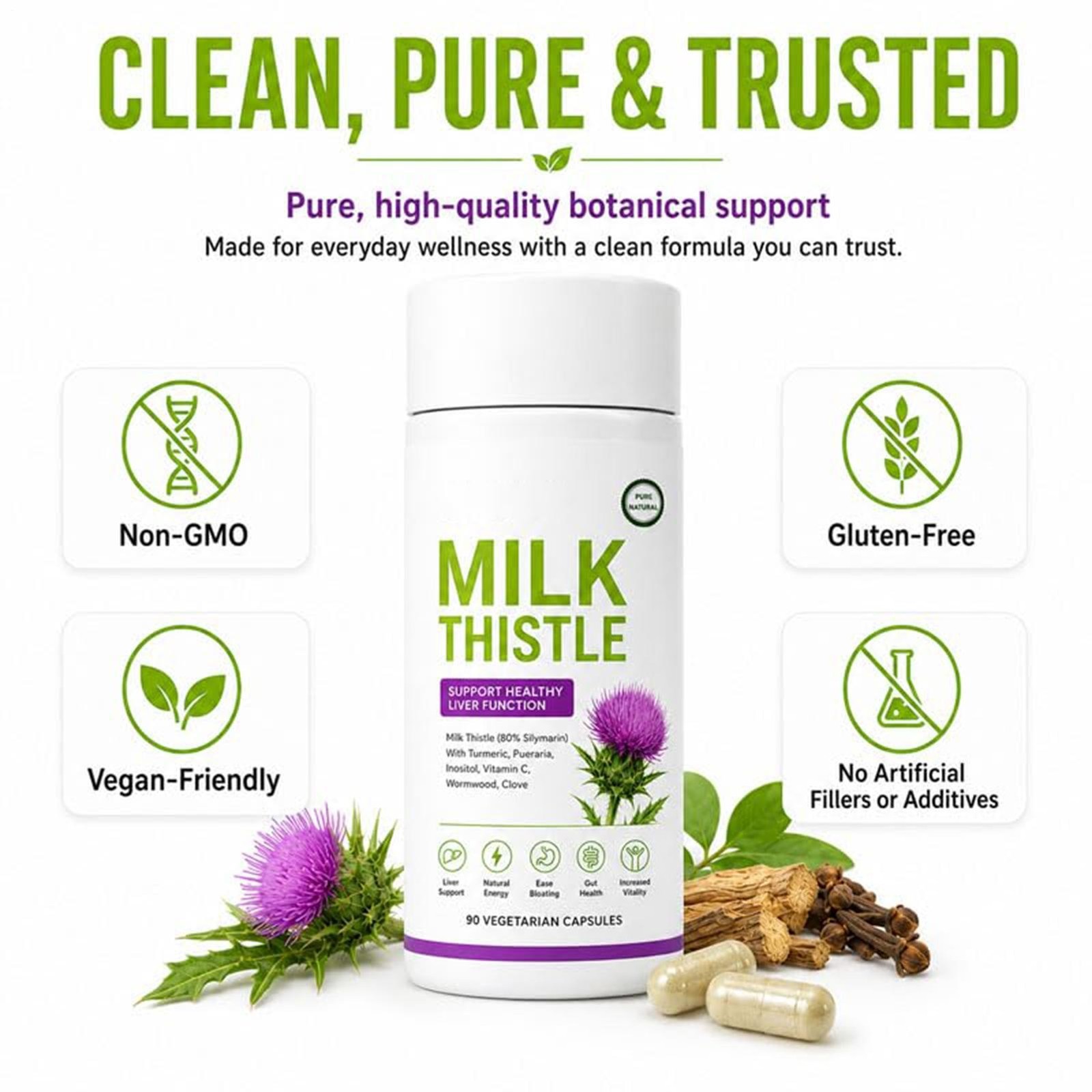 3×Uvola Milk Thistle Supplement, 80% Silymarin Liver Support Formula,90 Capsules
