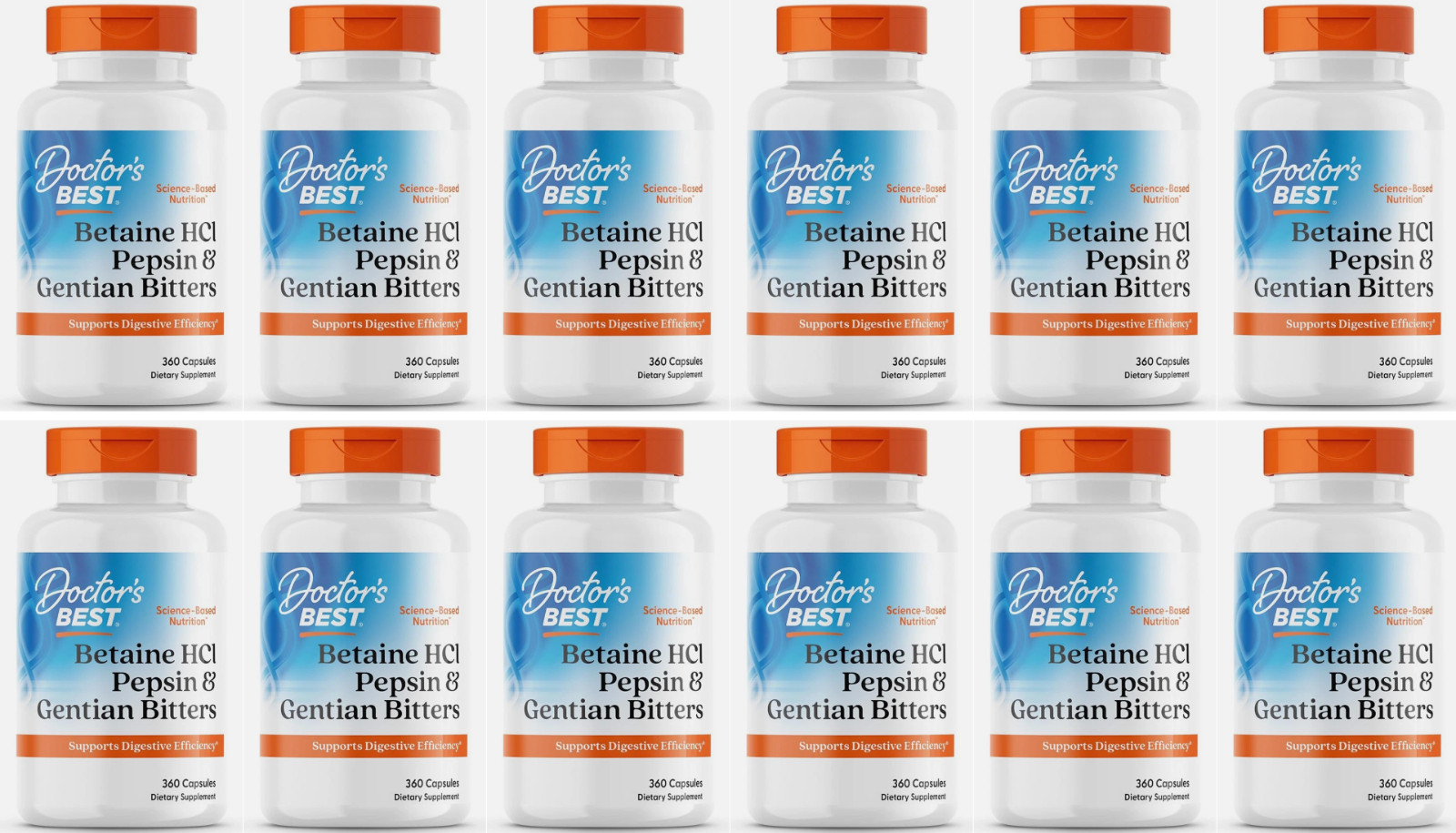 12X Doctor’s Best, Betaine HCI Pepsin & Gentian Bitters, 360 Capsule Exp 07/2026