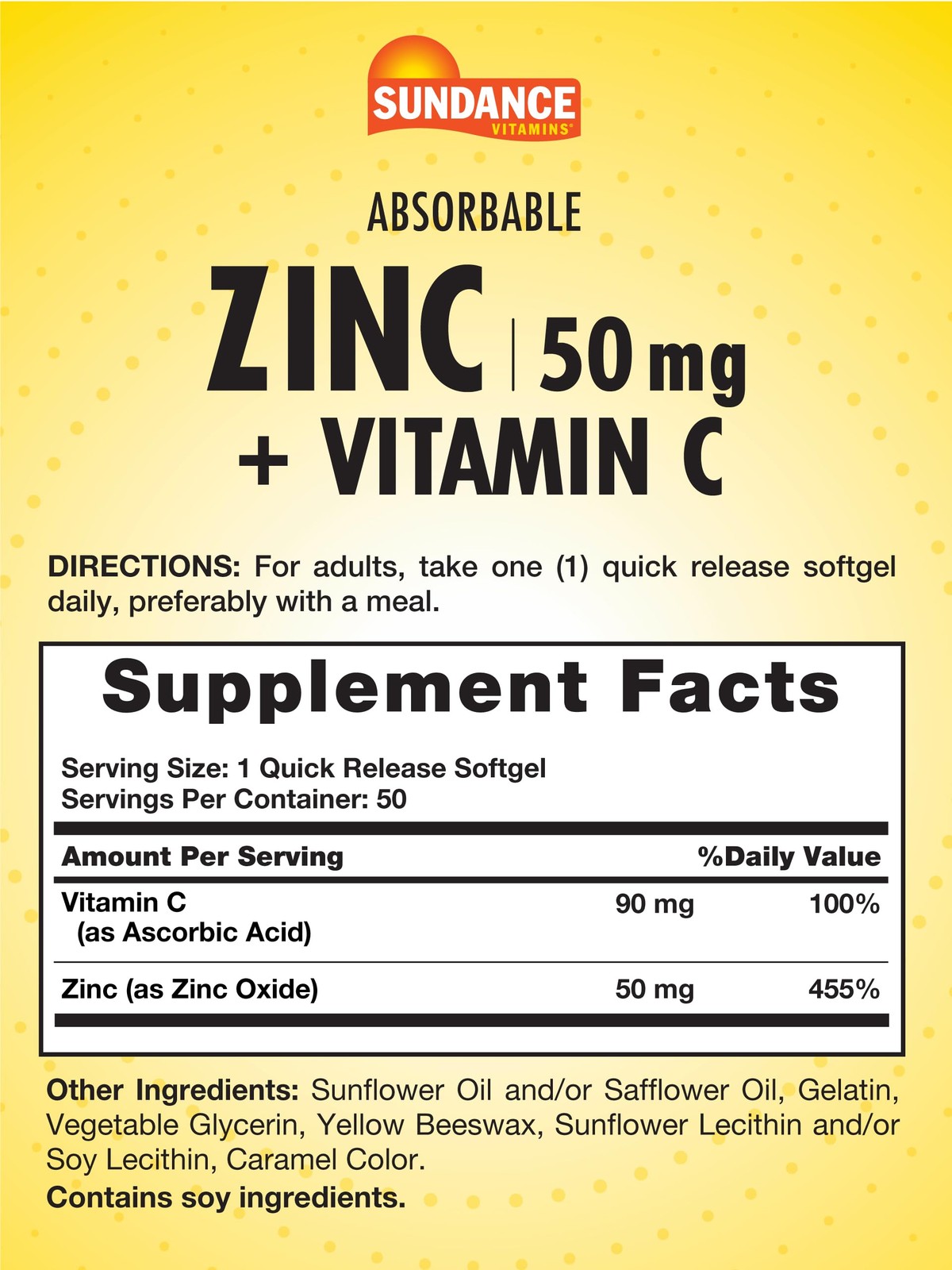 Sundance Absorbable Zinc with Vitamin C | 50mg | 50 50 Count (Pack of 1)