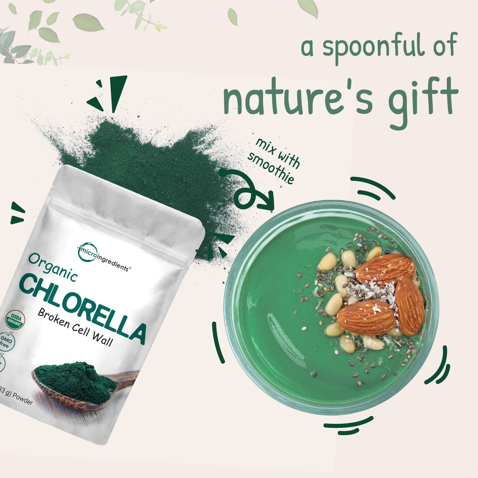 Organic Chlorella Powder, 10 Ounce, Broken Cell Wall, 10 Ounce (Pack of 1)