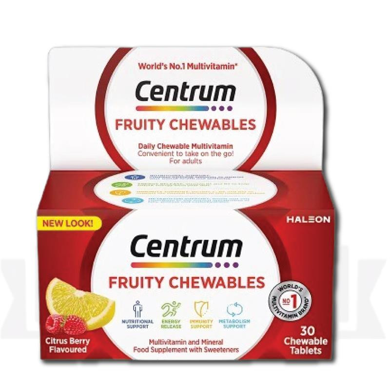 3 x Centrum Fruity Chewables 30ct PACK OF 3
