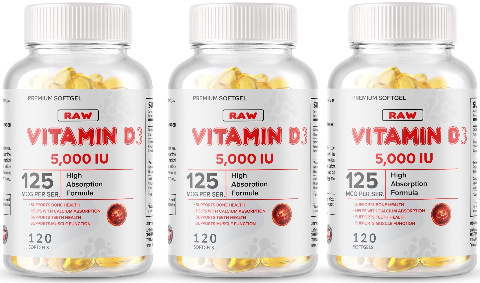 Vitamin D3 5,000 IU, 360 Softgels 125 mcg – Gluten Free & Non-GMO USA Made Ship