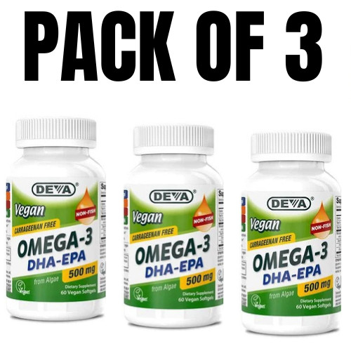 Vegan Omega-3 DHA EPA 1000 mg Algae Oil – 60 Count (Pack of 3)