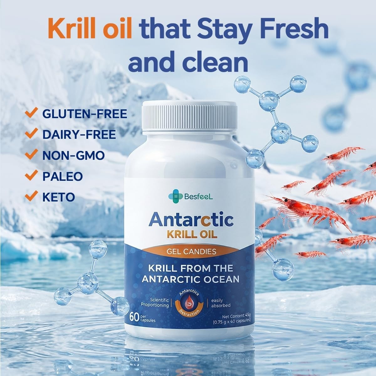 Value! Besfeel Krill Oil, 2026 Upgraded Antarctic Krill Oil 500 mg with Omega-3