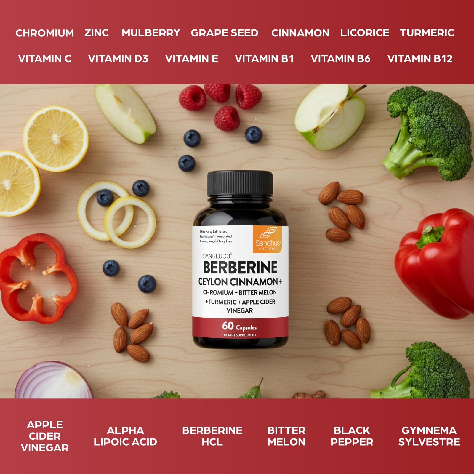 Sangluco Berberine Ceylon Cinnamon Chromium Turmeric Apple Cider Vinegar Bitt…