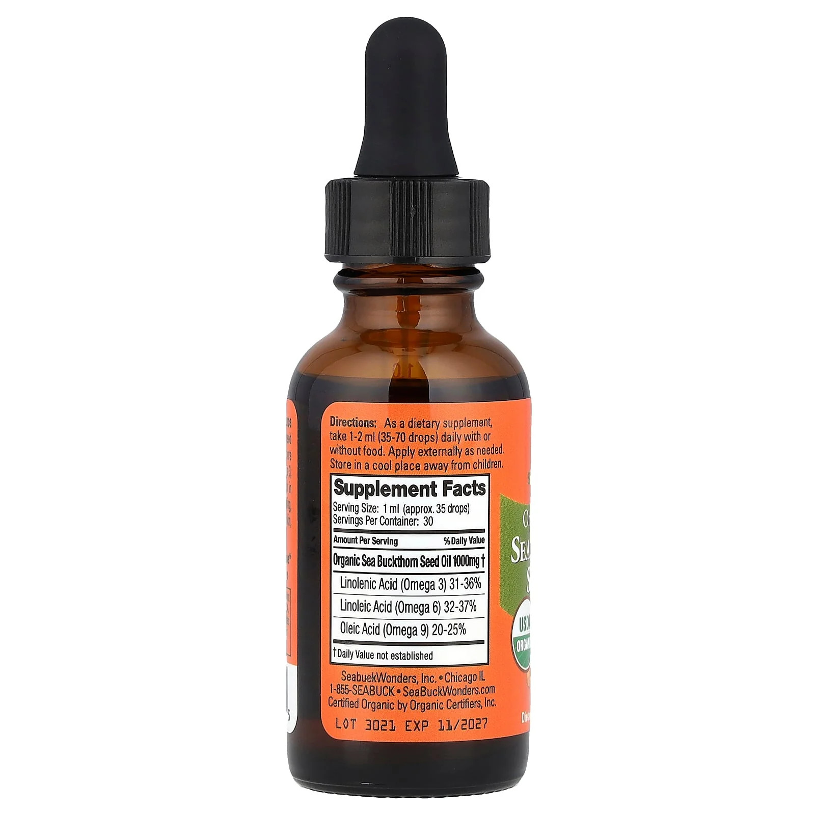 2 X SeaBuckWonders, Organic Himalayan Sea Buckthorn Seed Oil, 1 fl oz (30 ml)