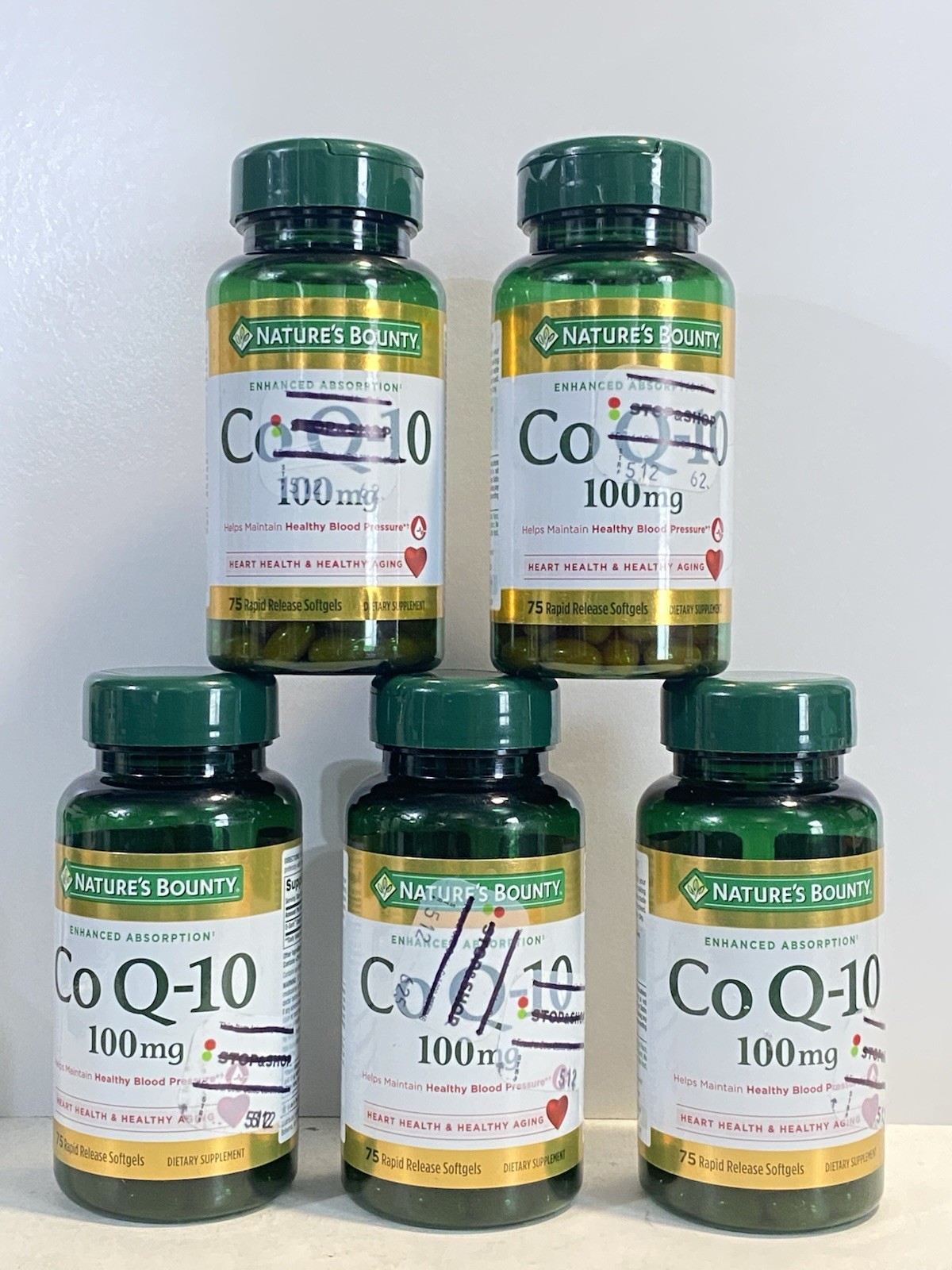 Lot of 5 ~ Nature’s Bounty ~ CoQ10 100 mg ~ 75 Rapid Softgels ~ Exp 05/2027+