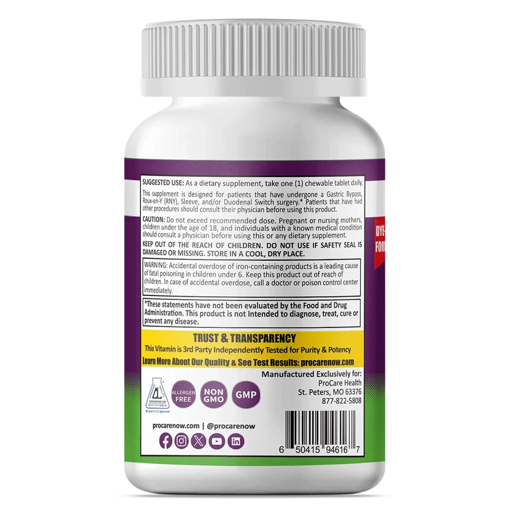 ProCare Health “1 per Day!” MultiVitamin Chewable with 18mg Iron – Fruit Punch