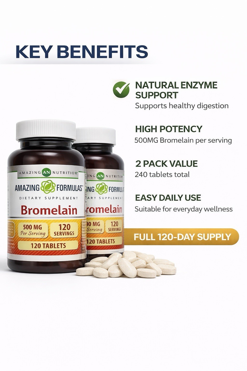 Bromelain 500mg “2 Pack “240 Tablets Digestive Enzyme Immune Support
