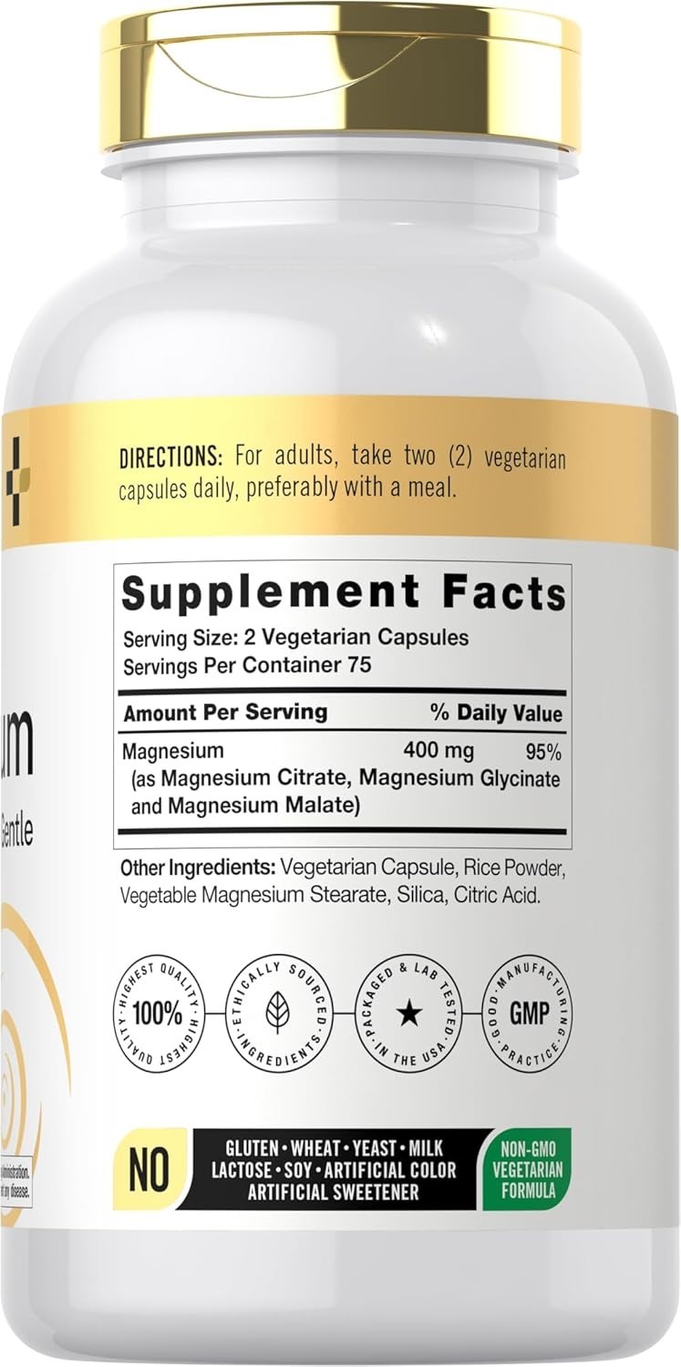 Magnesio 3 en 1 (Malato, Quelato de Bisglicinato, Citrato) Pack of 60 | 1340mg
