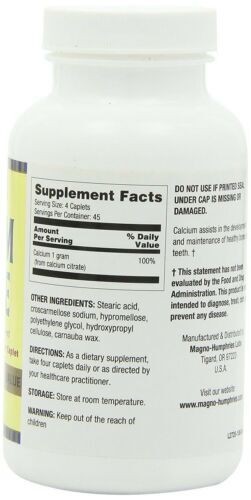 Optimum Calcium Citrate Dietary Supplement Caplets Supports Bone Health 180 Each