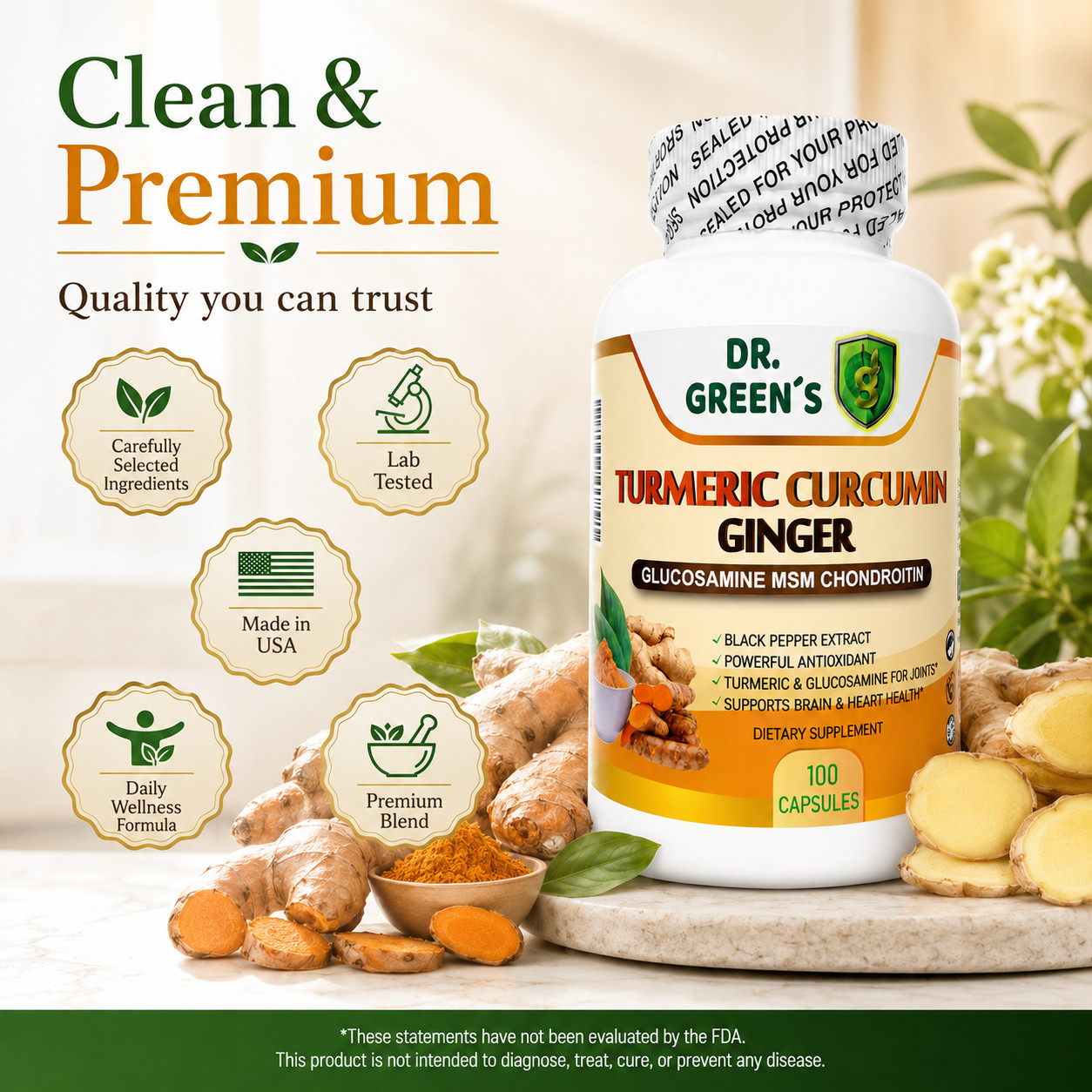 Turmeric Curcumin Piperin Biopterin 2600mg High Absorption Triple Strength 100