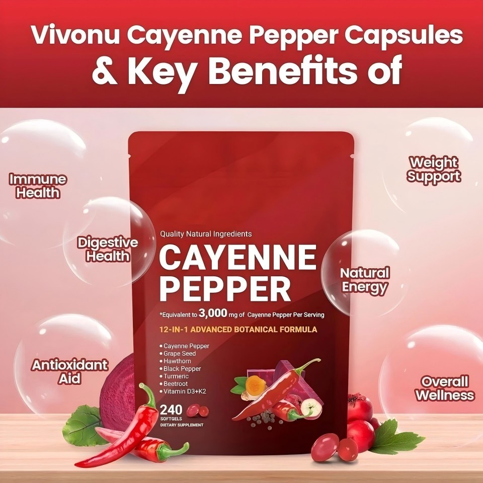 VivoNu Cayenne Pepper Supplement 240 Softgels Metabolism Support