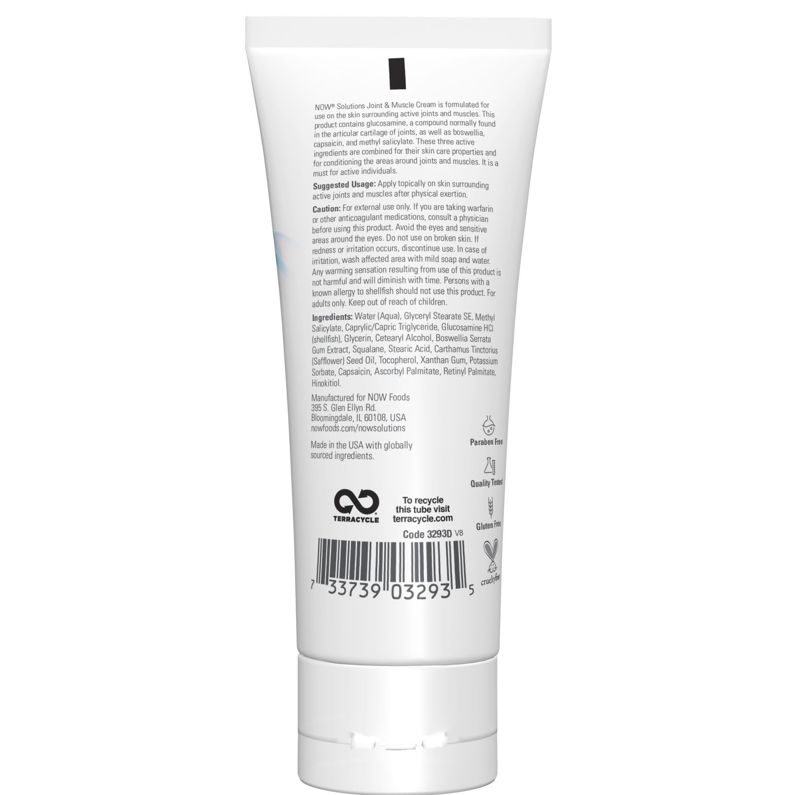 Now Solutions Joint Muscle Cream 4 Fl Oz Glucosamine Capsaicin Boswellia